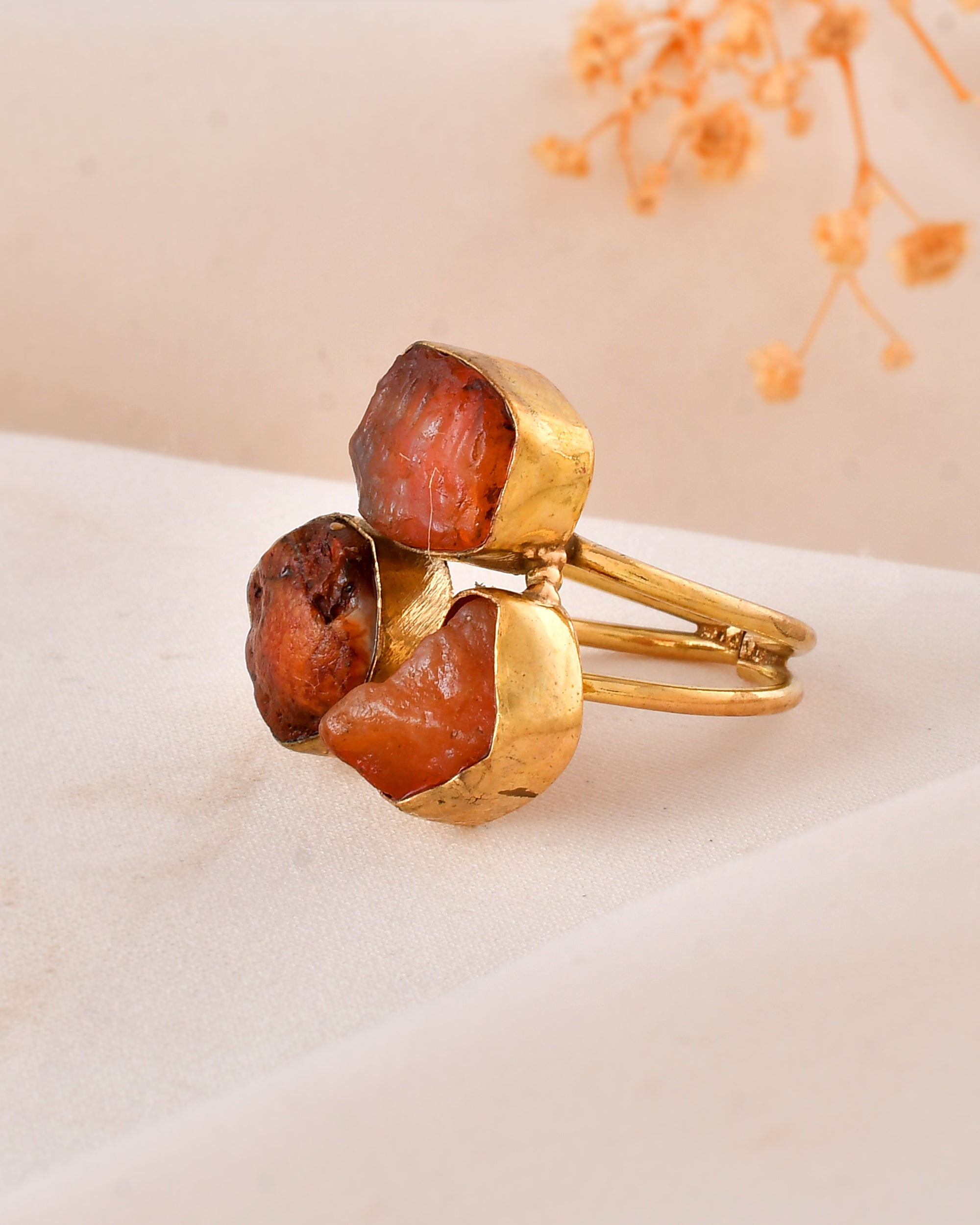 Fiery Carnelian Dandiya Statement Ring